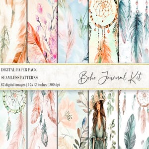 Kit de journal indésirable bohème, Papiers numériques bohèmes, Papiers journal Boho, Papier de scrapbooking attrape-rêves, Papiers bohèmes, Modèles sans couture Boho pastel