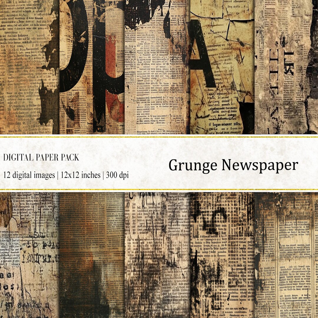 Grunge Newspaper Digital Papers: Texture Scrapbook Paper (instant ...