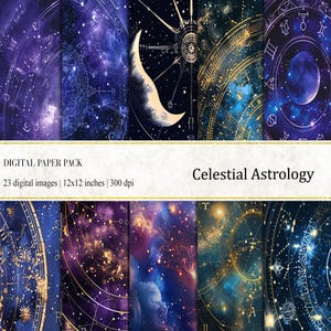 Celestial Astrology Digital Papers, Zodiac Digital Papers, Space Scrapbook Paper, Zodiac Printable Papers, Zodiac Digital Papers, Zodiac Digital Papers, Mystic Occult Digital Papers