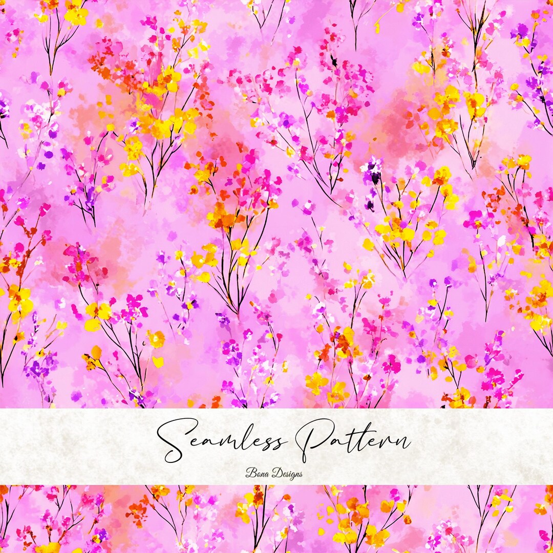Watercolor Pink Floral Seamless Pattern: Ditsy Flower Fabric Print ...