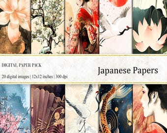 Vintage Japanese Digital Paper: Oriental Art, Junk Journal (Instant Download)