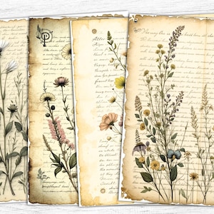 Getrocknete Blumen Junk Journal Papiere, botanisches Papier, Vintage botanische, Kräuter druckbare, digitaler Download, botanische druckbare, Buchstabenseiten