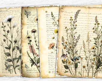Vintage Botanical Junk Journal Paper: Dried Flowers Printable (Digital Download)