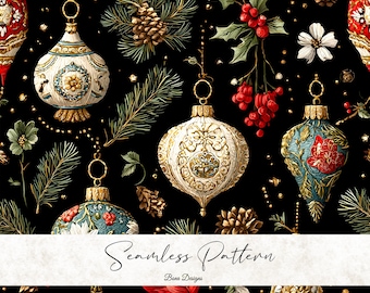 Vintage Christmas Ornaments Seamless Pattern