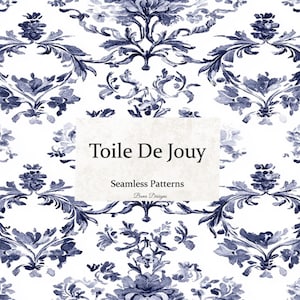 Toile De Jouy Seamless Pattern, Blue Floral Digital Paper, French Toile Pattern, Chinoiserie Patterns ,French Country, Blue Damask Pattern