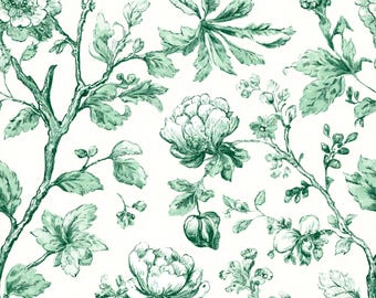 May include: A seamless pattern featuring a botanical design with green floral elements and foliage against a white background. The pattern includes detailed illustrations of flowers, leaves, and branches, creating a classic and elegant aesthetic.