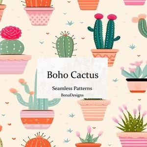 Boho Cactus Seamless Pattern, Cactus Pot Digital Paper, Succulent Pattern, Digital Download, Cactus Seamless Pattern, Instant Download