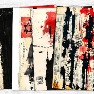 Japanese Grunge Junk Journal Papers, Japanese Art, Red Grunge Papers, Grunge Print, Digital Download, Abstract Background, Vintage Art