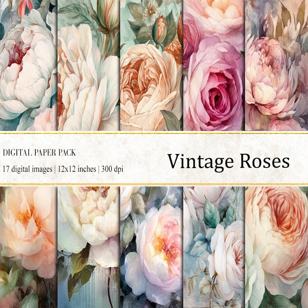 Watercolor Vintage Roses Digital Paper: Shabby Chic Floral Print ...