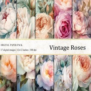 Aquarell Vintage Rose Digital Papier, Aquarell Blumendruck, Aquarell Floral Digital Papier, Journal Papier, kommerzielle Nutzung, Shabby Chic