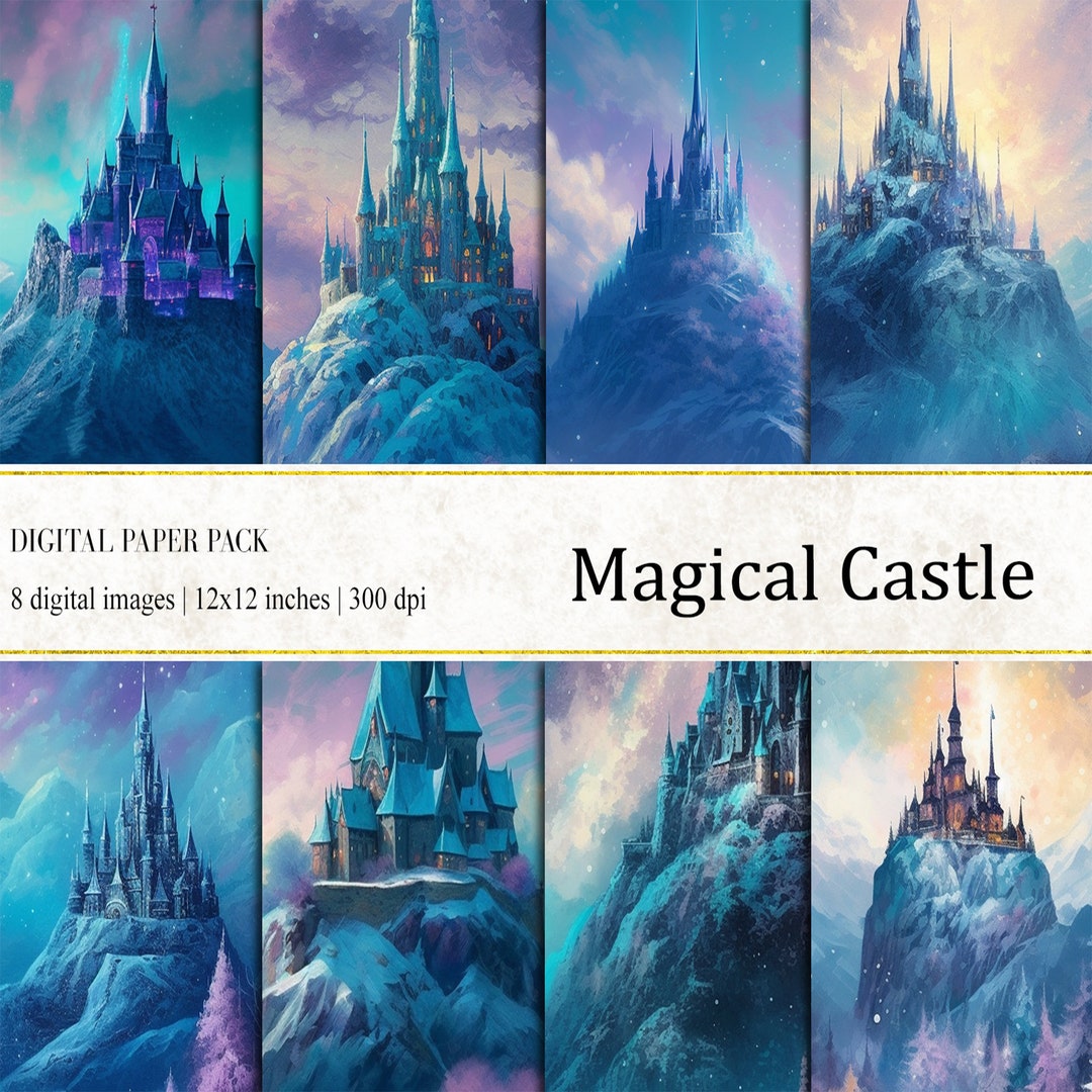 Magical Castle Digital Papers: Fantasy Landscape Backgrounds ...