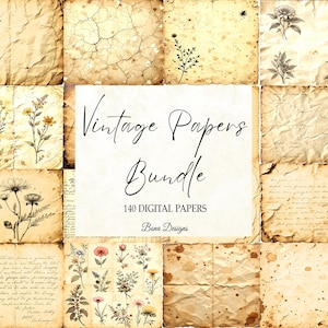 Lot de papiers vintage, journal indésirable vintage, fond vintage, papier numérique botanique vintage, papier numérique éphémère, vieux papier sépia