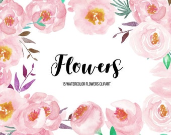 Watercolor Peonies Clipart Set: Floral Frames & Bouquets (Digital Download)