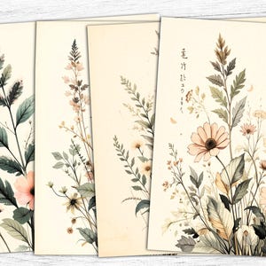 Papiers vintage pour carnet de voyage botanique, fond floral botanique, papiers botaniques, usage commercial, impression de fleurs pastel, téléchargement numérique
