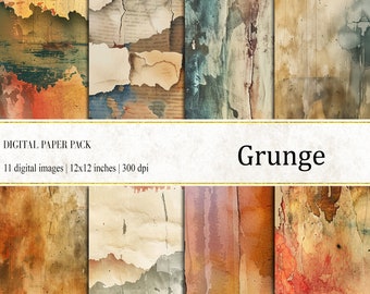Grunge Digital Paper Pack, Old Paper Textures (12x12 inches)