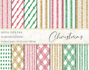 Glitter Christmas Digital Paper: Seamless Holiday Patterns