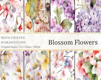 Carta digitale con fiori in fiore acquerellati: stampa floreale primaverile (download digitale)