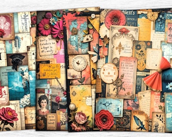 Retro Junk Journal Paper: Mixed Media Collage (Digital Download)