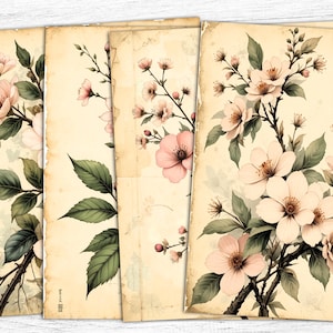 Sakura Junk Journal Papier, Sakura Digitale Papiere, Vintage Seiten, digitaler Download, Oriental Print, Japanische Blumen Digitale Papiere