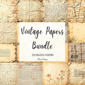 Lot de papiers vintage, arrière-plan vintage, papier numérique botanique, papier numérique éphémère, vieux papiers, journal indésirable vintage, papiers collage