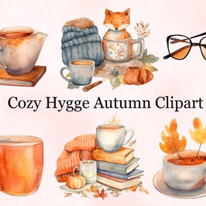 Watercolor Cozy Hygge Autumn Clipart, Autumn Clipart, Watercolor Hygge Clipart, Autumn Illustration, Instant Download, Commercial Use