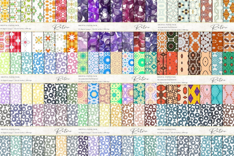 Retro Digital Paper Bundle: Seamless Patterns - Etsy