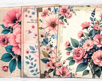 Floral Junk Journal Paper: Vintage Flowers Collage Sheet (Digital Download)