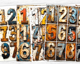Grunge Rust Numbers: Junk Journal Paper Pack (Digital Download)