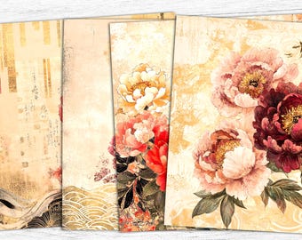 Japanese Floral Junk Journal Papers: Oriental Collage (Digital Download)