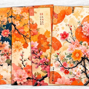 Japanische Blumen Junk Journal Papiere, Blumen Kunst, Sakura Digital Papiere, Japanische Papiere, Frühlingsblumen, digitaler Download