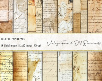 Vintage French Ephemera: Old Documents, Letters (Digital Paper Pack)