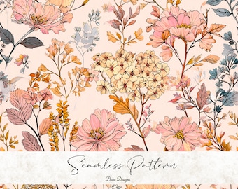 Boho Floral Seamless Pattern: Pastel Fabric Print (Digital Download)