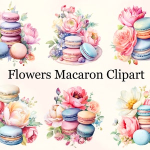 Akvarell blomma macaron clipart: Kommersiellt bruk (PNG-filer)