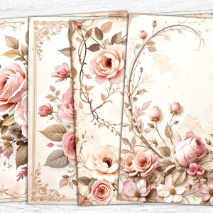 Rose Peony Junk Journal Papers, Vintage Roses Printable, Peony Digital Papers, commercial use, Vintage Rose Frames Pages, Digital Download