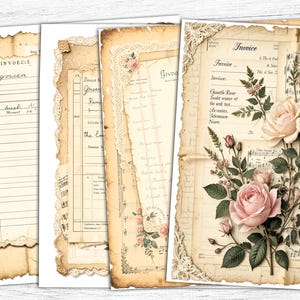 Roses Junk Journal Papers, vintage afdrukbaar, vintage muziekpagina's, digitale download, coquettepapier, factuurprint, rozenkantpapier