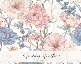 Floral Boho Seamless Pattern: Fabric & Paper Design (Digital Download)
