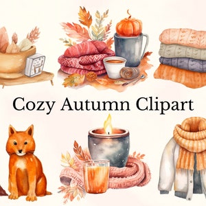 Watercolor Cozy Hygge Autumn Clipart, Cozy Hygge , Watercolor Autumn Illustration, Watercolor Hygge clipart, Commercial Use