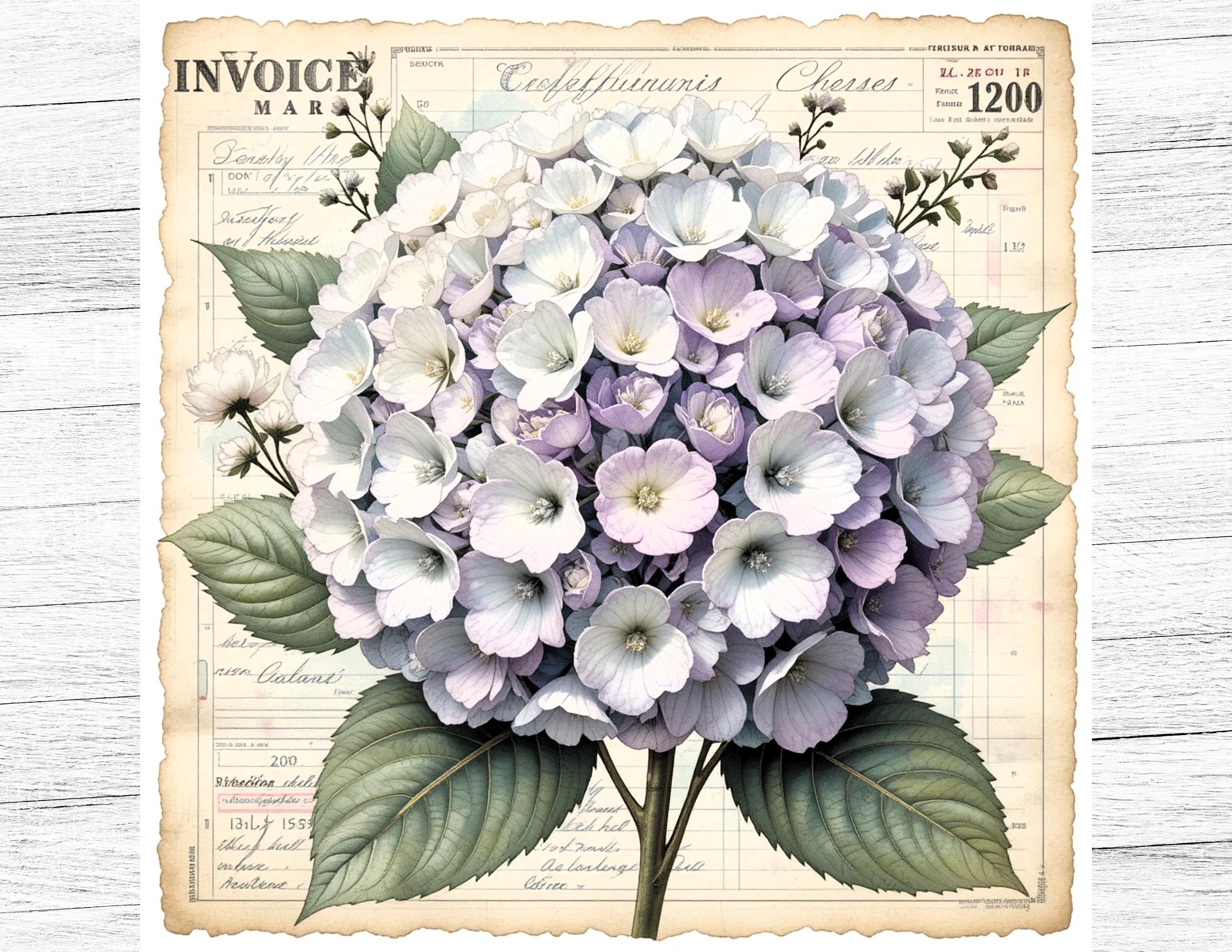 Hydrangea Junk Journal Paper, Vintage Wedding Flowers Background ...