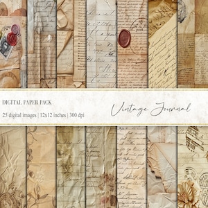 Papeles digitales de diario vintage, cartas manuscritas, papel de notas vintage, papel desgastado, papel de carta antiguo, documento antiguo