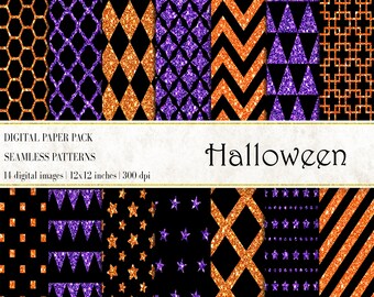 Halloween Digital Paper: Geometric Seamless Patterns (Digital Download)