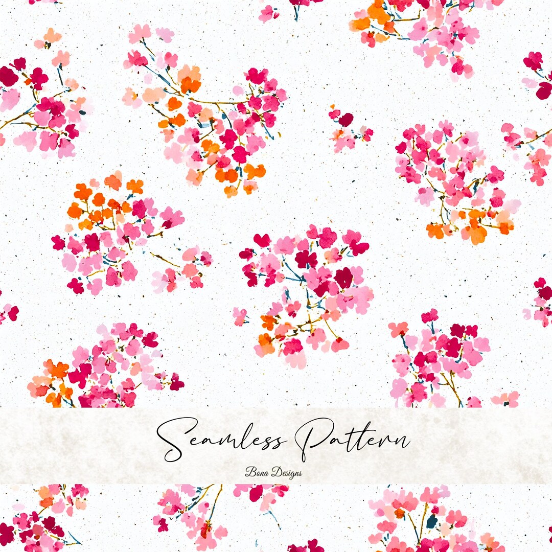 Watercolor Ditsy Floral Seamless Pattern: Pink Orange Bloom Fabric ...
