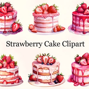 Aquarell Erdbeerkuchen Clipart, Erdbeerkuchen Clipart, Kuchen Clipart, Dessert Clipart, Hochzeitstorte Clipart, kommerzielle Nutzung