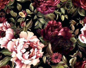 Elegant Dark Burgundy Pink Roses Seamless Pattern: Flowers Fabric Print (Digital Download)