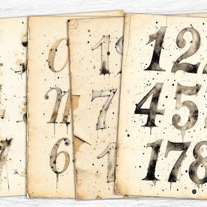 Carta per diario vintage con numeri, carta per numeri acquerellati, carta digitale con numeri, download digitale, numeri stampabili, carta per macchina da scrivere