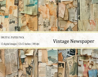Vintage Newspaper Texture Digital Paper: Ephemera Background (Digital Download)