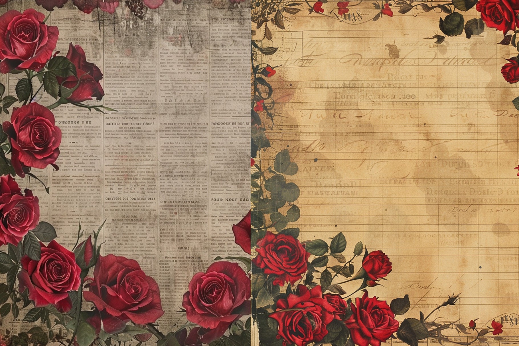 12x12 Roses Border Vintage Rose Border Digital Paper Pack (12x12, 300 Dpi) - Etsy