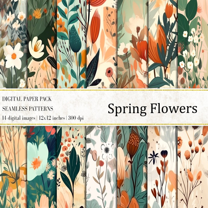 Watercolor Floral Digital Papers: Spring Flower Prints (digital ...