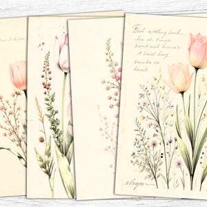 Pink Flowers Junk Journal Paper, Flowers Printable, Tulip Printable, Spring Flowers, Botanical Art, Tulip Digital Papers, commercial use