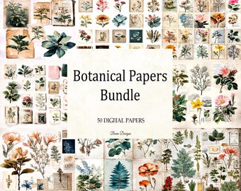 Botanical Papers Bundle: Junk Journal Ephemera, Collage (Digital Download)