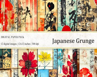 Carta digitale grunge giapponese: texture artistiche asiatiche (download digitale)